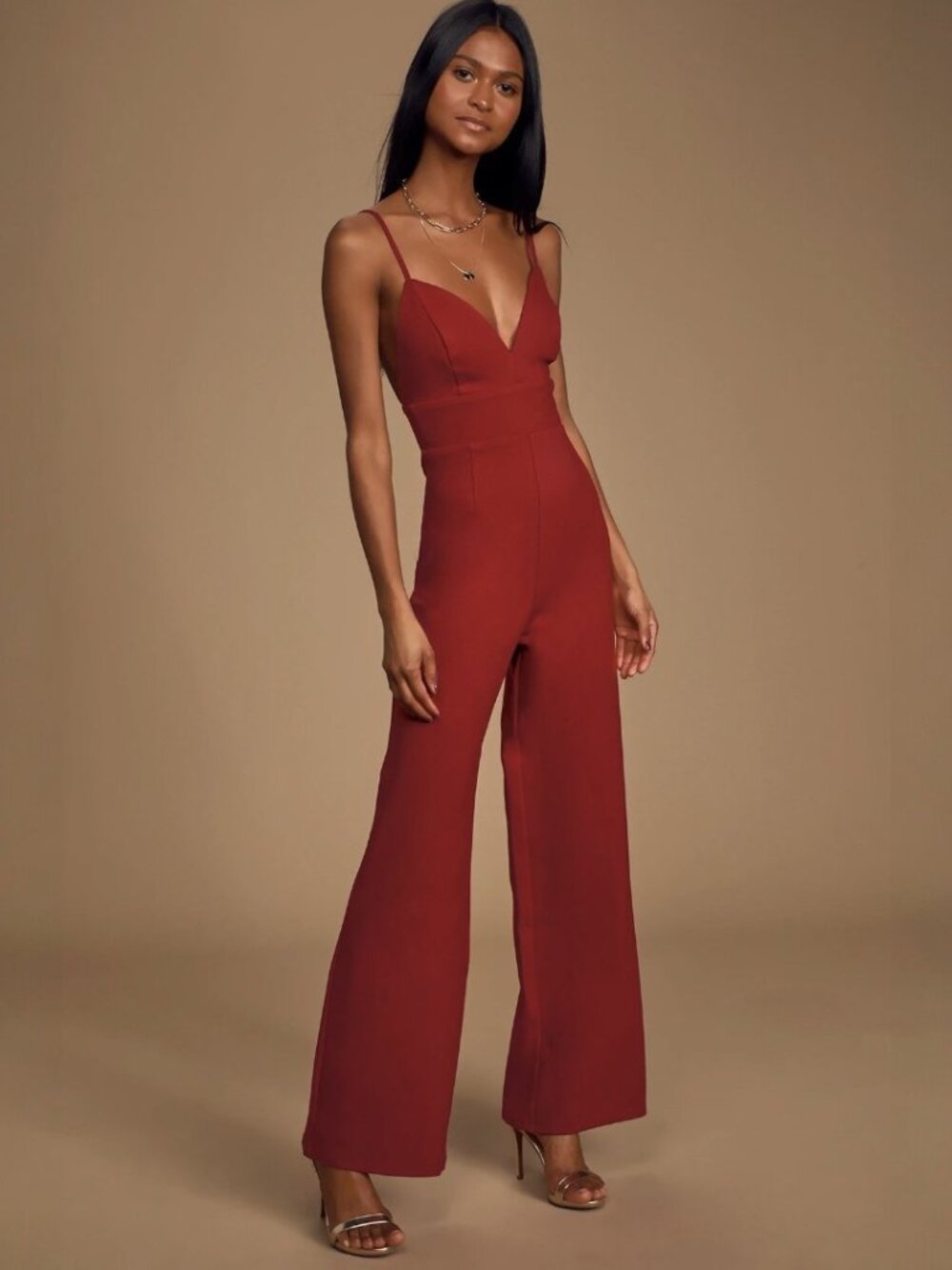 Lulus Classic Babe Wine Red Sleeveless Wide-Leg Jumpsuit​ NWT - Picture 3 of 9